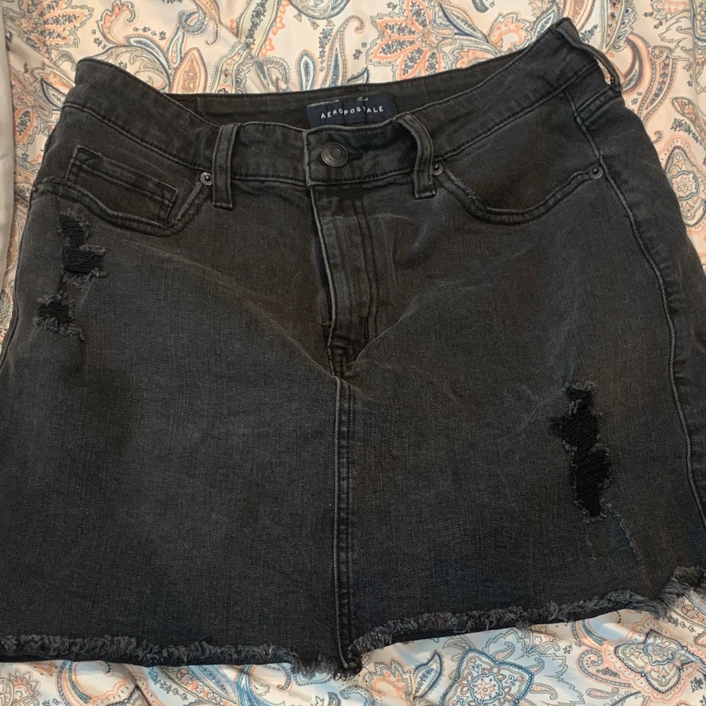 Aeropostale Charcoal Distressed Denim Skirt